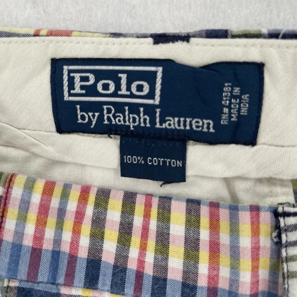Vintage Polo Ralph Lauren Patchwork Shorts Mens 40 Indian Madras Plaid Retro